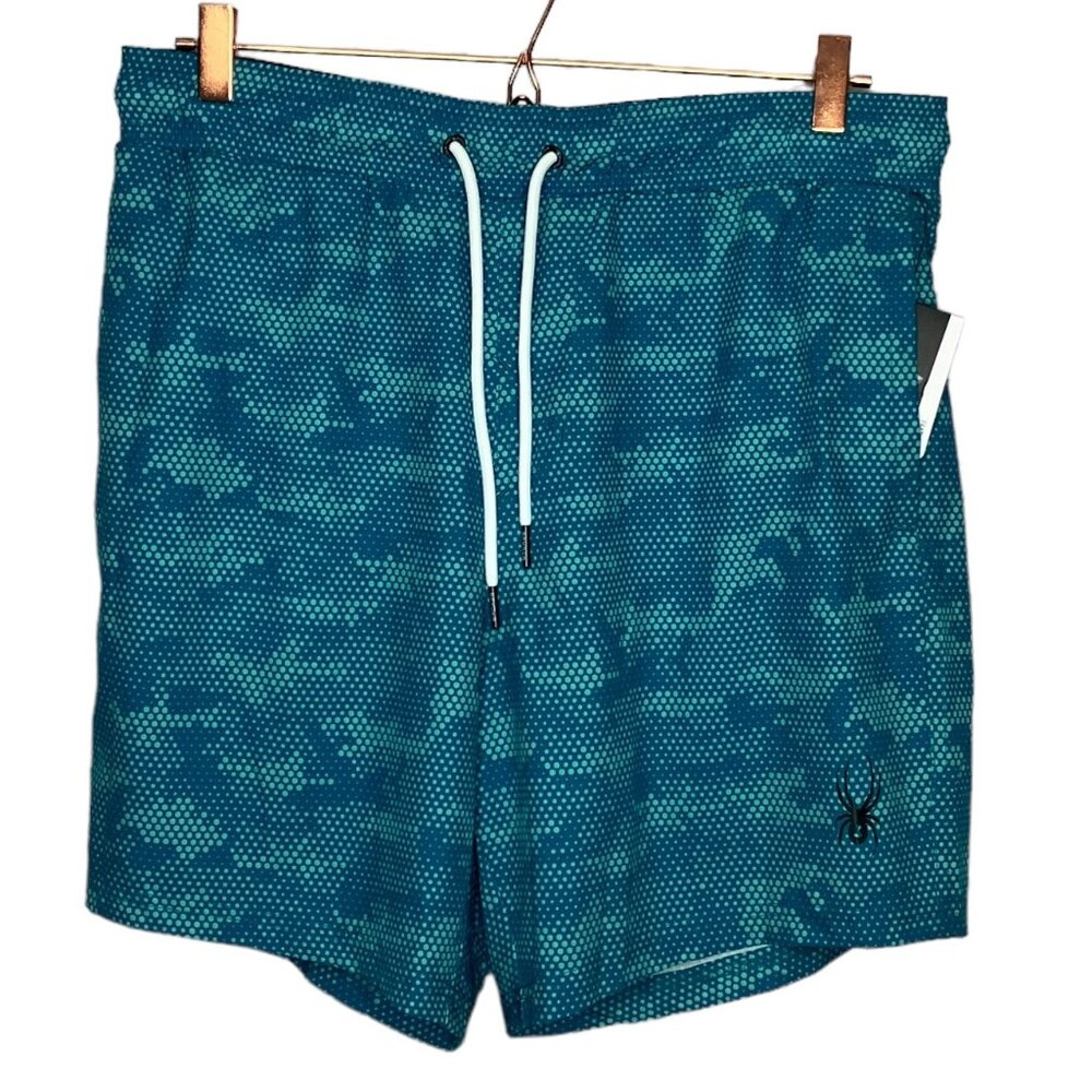 New Spyder Men's M L Blue Digital Camo UV Protection Stretch Volley Swim Trunk